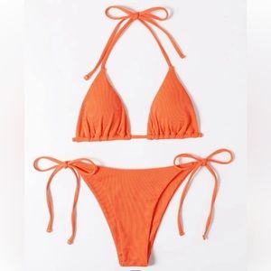 Rib Halter Triangle Tie Side Bikini Swimsuit